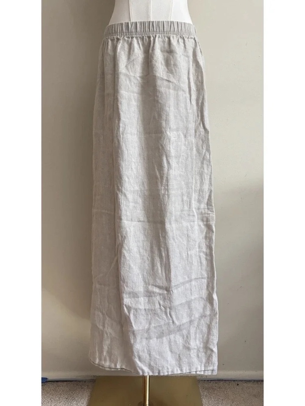 Women's Neutral Linen Maxi Skirt with Elastic Waist